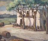 Marius Bunescu, Cafenea în port, anii '30, ulei pe carton