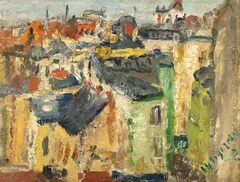 Acoperișuri by Lucian Grigorescu, ulei pe carton, offered Jun 2025