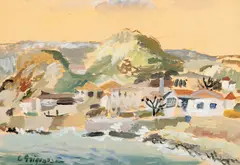 Balcic by Lucian Grigorescu, anii '30, guașă pe carton subțire, sold Jun 2025