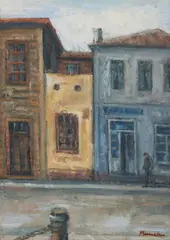 Case la Sulina by Marius Bunescu, ulei pe carton, sold Jun 2025