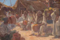 Jean Neylies, La târg, 1925-1930, ulei pe pânză lipită pe carton