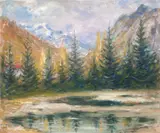 Kimon Loghi, Lac de munte, ulei pe carton