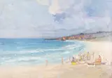 Kimon Loghi, Plajă la Biarritz, anii '30, ulei pe carton