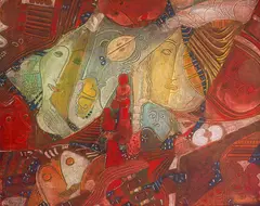 Dimitar Kazakov-Neron, Ancient Composition, 1980, oil paints on canvas