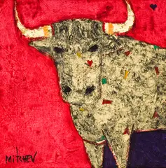 Taurus by Peter Michev-Pedro, oil and gold leaf on canvas, sold Jun 2025