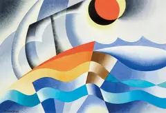 Nikolay Diulgheroff, Marine landscape, 1960, tempera on paper laid on cardboard