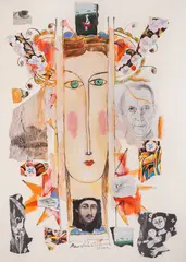 Georgi Kovachev-Grishata, Tribute to the masters, 1993, watercolor, ink, tempera and collage on paper