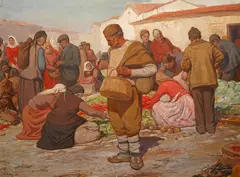 Dobri Dobrev, Market in Sliven, 1936, oil paints on canvas