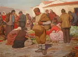 Dobri Dobrev, Market in Sliven, 1936, oil paints on canvas