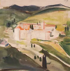 Dechko Uzunov, Zograf Monastery, the late 1920s, oil on canvas laid on cardboard