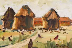 Rural idyll by Denyio Chokanov, oil on cardboard, offered Jun 2025