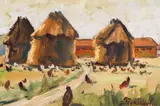 Denyio Chokanov, Rural idyll, oil on cardboard