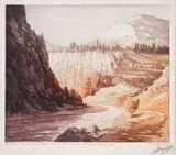 Peter Morozov, The waterfall near Skakavitsa, 1936, aquatint