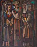Hristo Todorov, Peasant girls in traditional costumes, c. 1990, oil on canvas