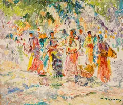 Stoyan Vasilev, Market, 1940s, oil on cardboard