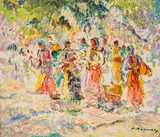 Stoyan Vasilev, Market, 1940s, oil on cardboard