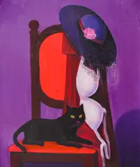 The black cat by Tsvetan Petrov, 1980s, oil on canvas, sold Jun 2025