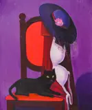 Tsvetan Petrov, The black cat, 1980s, oil on canvas