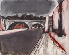 Todor Panayotov, Bridge over the Seine, 1978, oil and charcoal on canvas