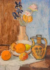 Dilo Dilov, Still life with flowers and fruits, oil on canvas