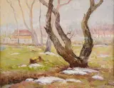 Petar Bunardzhiev, Spring day, oil on plywood