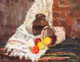 Boris Nenov, Still Life with Apples and Traditional Linen, 1959, oil on canvas