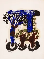 Ivan Kirkov, The trees of life, 1961, oil accents on monotype