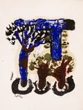 Ivan Kirkov, The trees of life, 1961, oil accents on monotype