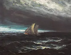 Georgi Velchev, Stormy sea, c. 1955, oil on plywood