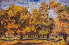 Konstantin Tringov, Autumn landscape, oil on cardboard