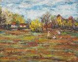 Yanko Marinov, On the field, 1974, oil on canvas