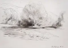 Iliya Petrov, Landscape, 1955, pencil and charcoal on paper