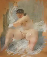 Nude in White and Blue by Omer Mujadžić, cca. 1930., pastel on paper, offered Jun 2025
