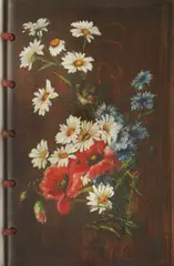Slava Raškaj, Wooden Cover with Painted Flowers and Grosbeak, cca. 1898., oil on wooden covers