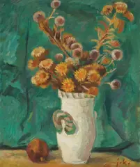 Čičci u bijeloj vazi by Joko Knežević, 1971., ulje na lesonitu, offered Jun 2025