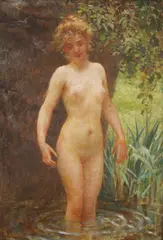 Vlaho Bukovac, Bathing, 1917., oil on canvas mounted on cardboard