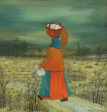 Ivan Lacković Croata, Žena s košarom (na glavi), 1970-ih, ulje na staklu
