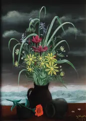 Ivan Generalić, Mrtva priroda uz more, 1954., tempera na staklu
