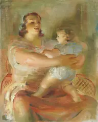 Omer Mujadžić, Mother and Child, 1937., oil on canvas pasted on cardboard