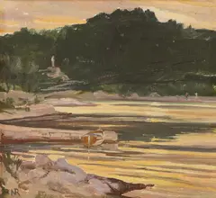 Nasta Rojc, Bay on Korčula, 1924., oil on canvas pasted on cardboard