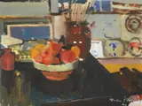 Ljubo Skrnjug, Mrtva priroda (U ateljeu), 1999., akril na papiru