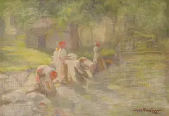 Joso Bužan, Šestinske pralje, ulje na platnu kaširano na kartonu