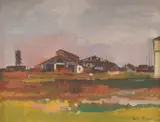 Ljubo Skrnjug, Tvornica uz rijeku, 1976., ulje na platnu