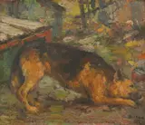 Vladimir Filakovac, Pas jede, 1968., ulje na platnu kaširano na dasci