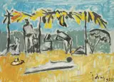 Slavko Šohaj, Na plaži, 1985., tuš, gvaš i ulje na papiru