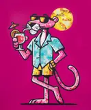 Ovidiu Solcan, The Pink Panther, 2025, acrilic și colaj pe panză