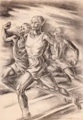 Carol Hübner, Olimpici, 1949, cărbune pe hârtie