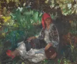 János Czencz, Țărăncuță cu basma roșie, ulei pe pânză