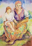 Carol Hübner, Maternitate, 1938, acuarelă și creion pe hârtie