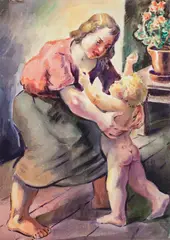 Carol Hübner, Maternitate, 1949, acuarelă pe hârtie